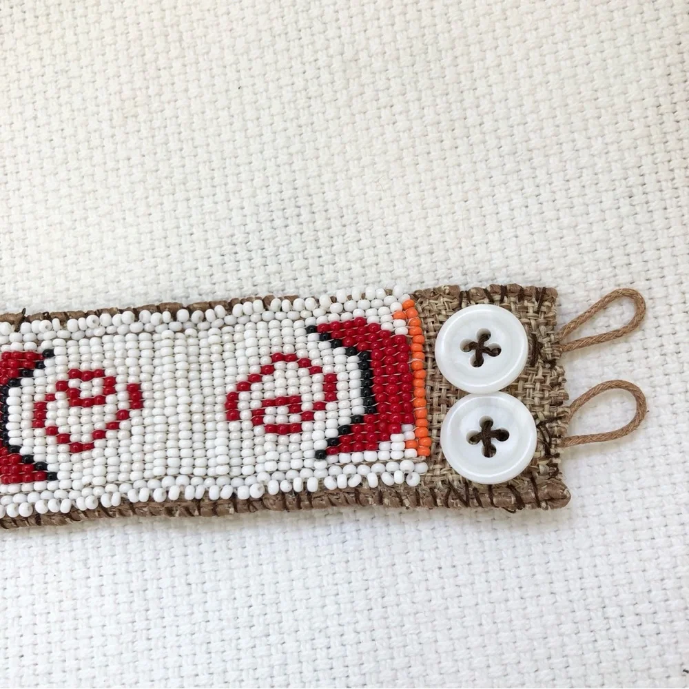 Artisan Hand-beaded Wide Cuff Bracelet butterfly and spiral design boho